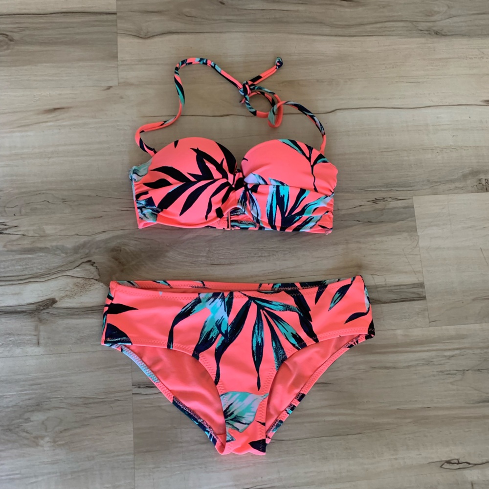 Old Navy Pink Leaf Print Bikini - Size XS